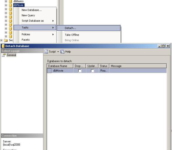 Detaching a database